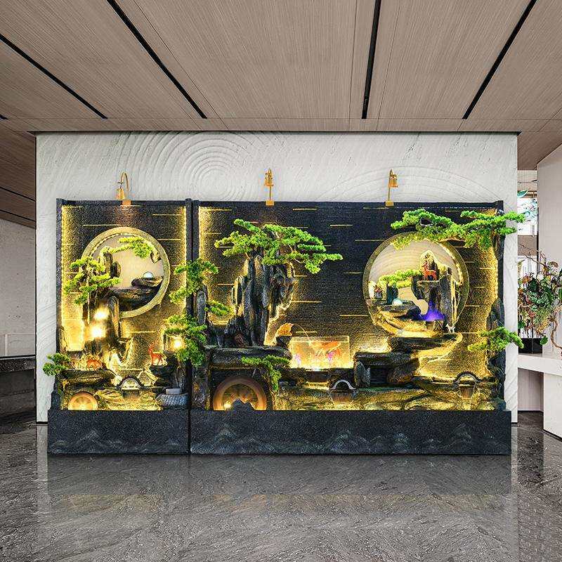公司酒店大厅水幕墙假山流水喷泉办公室屏风庭院鱼缸造景观摆件