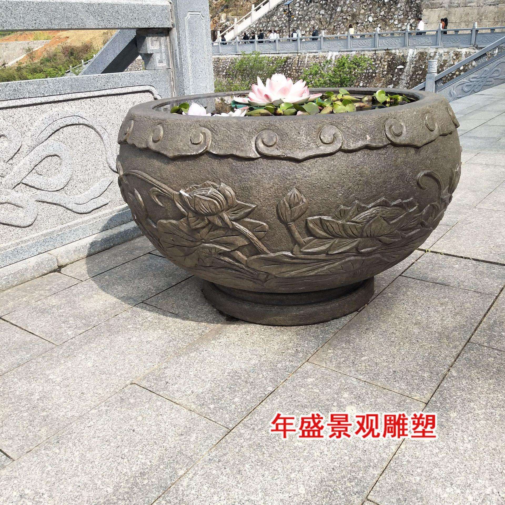 福建厂家代供应青石雕刻鱼缸 庭院别墅荷花缸雕塑仿古石雕大花盆