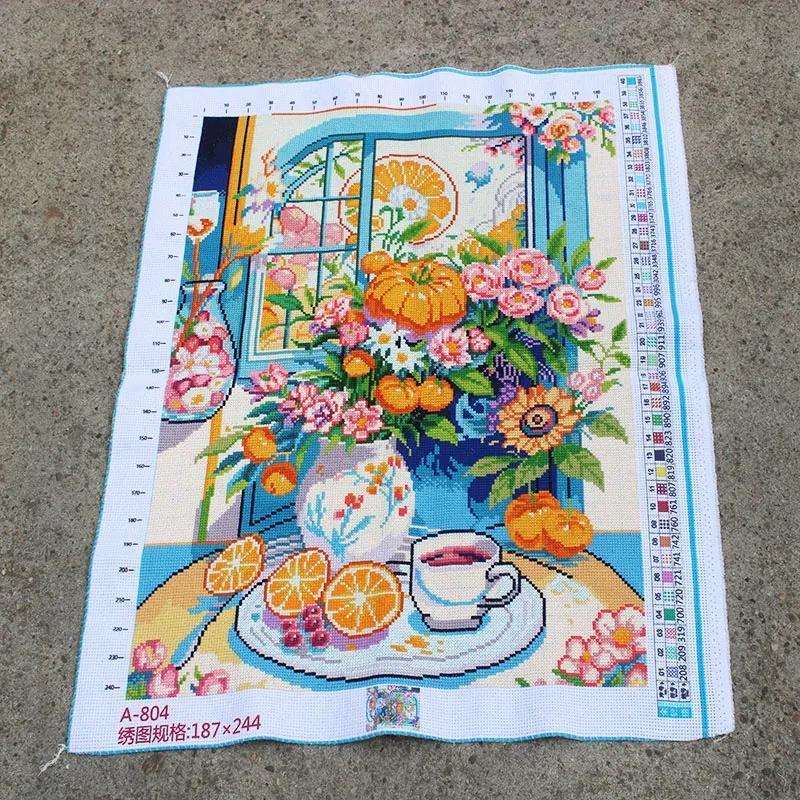绣好的纯手工十字绣成品悠闲时光满绣竖版过道卧室挂画不带框