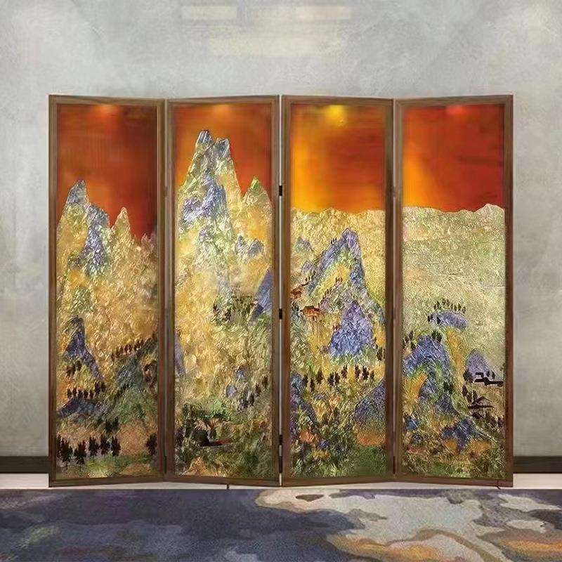 新中式折叠艺术隔断墙 办公室酒店餐厅入户装饰画不锈钢屏风隔断