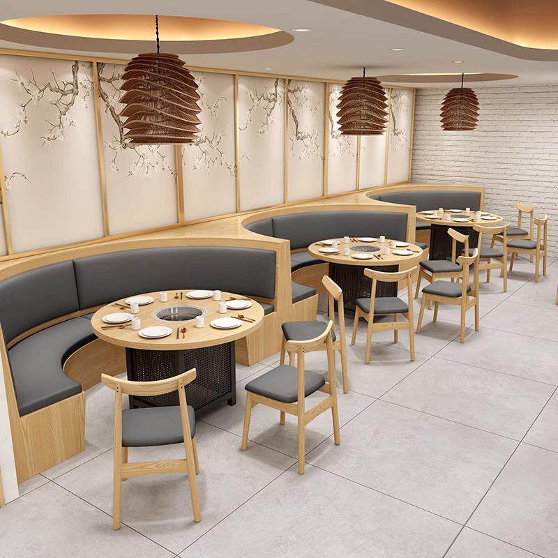 实木东南亚餐厅桌椅组合港式方桌小吃店餐饮火锅桌茶餐厅卡座沙发