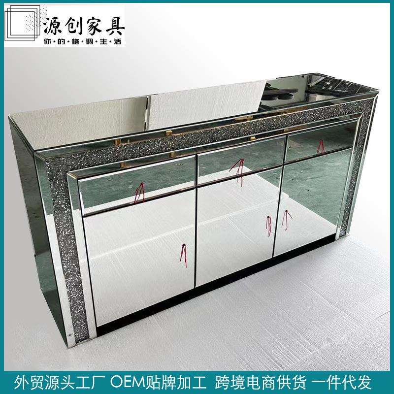 镜面餐边柜玻璃橱柜储物柜轻奢斜边柜客厅家具多门抽屉柜外贸直销