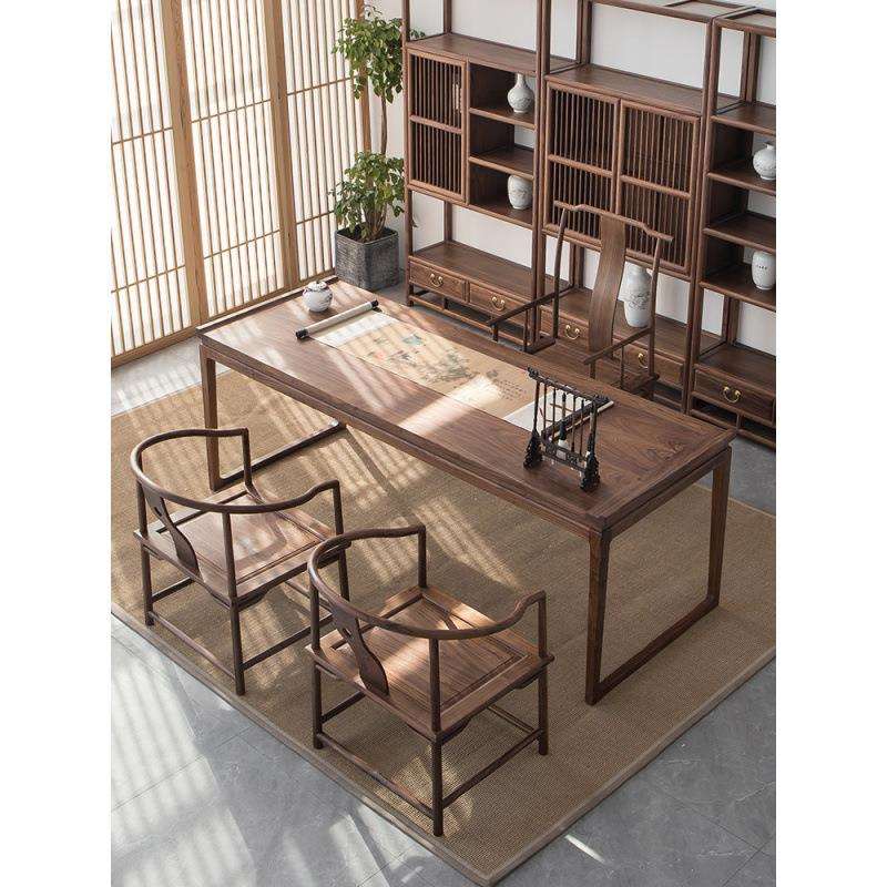 新中式实木书桌老榆木禅意书法桌黑胡桃木茶桌茶室家具画案书房