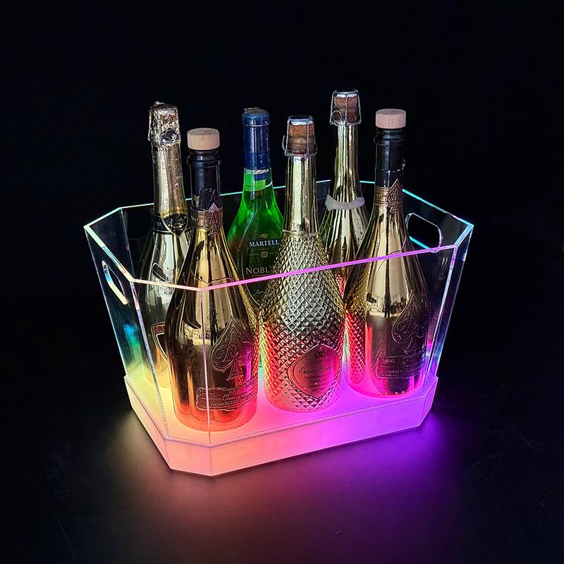 LED幻彩光亚克力香槟桶酒吧啤酒冰桶KTV酒吧发光透明八角香槟冰桶