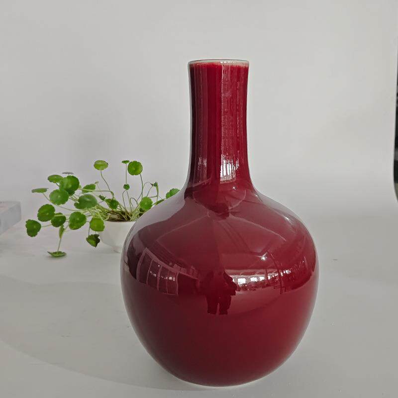 陶瓷花瓶郎红釉瓷瓶客厅电视柜插花中式瓷器摆件装饰品
