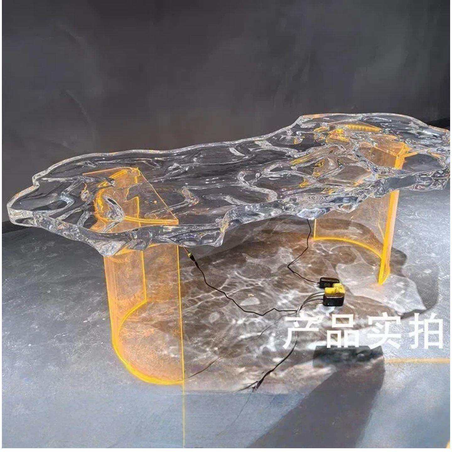 透明树脂茶桌椅样板间阳台冰川茶几办公室洽谈会客厅冰岛水晶茶台