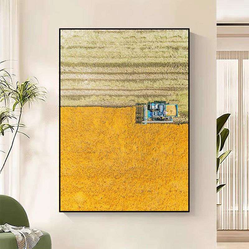 美式田园风景抽象丰收麦田油画客厅装饰画稻田黄金满地玄关挂画