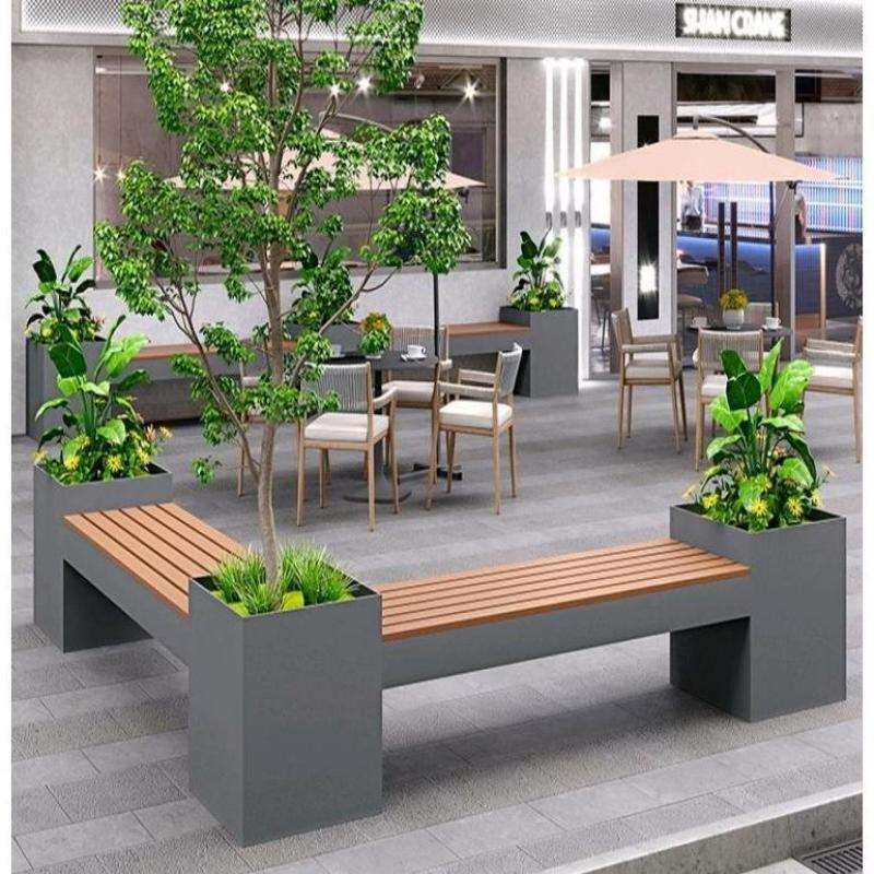 户外不锈钢坐凳花箱庭院花槽卡座阳台铁艺围栏花槽长方形花盆门外