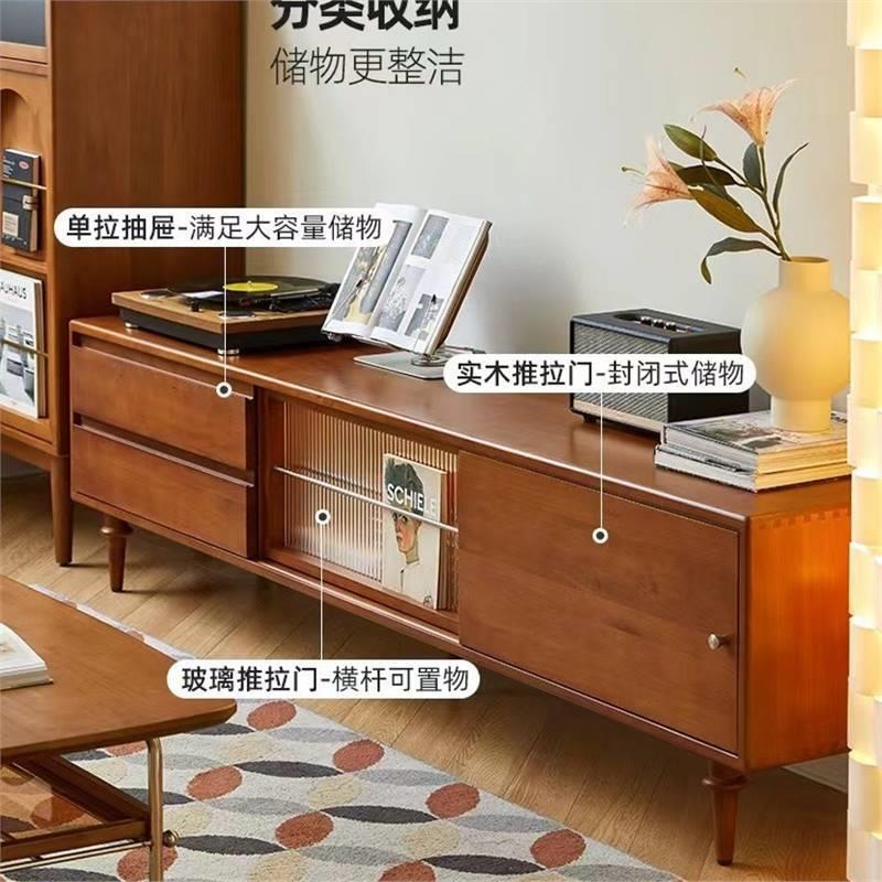 北欧实木电视柜家用小户型玻璃储物柜茶几组合客厅简约收纳视听柜