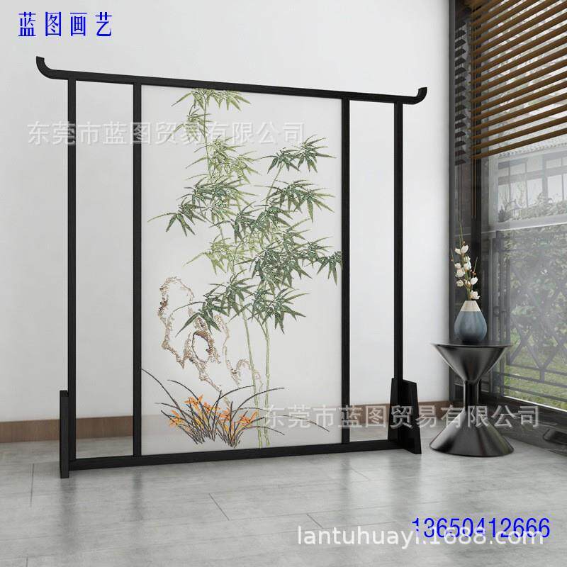 双面刺绣苏绣半透明纱布画座屏折屏玄关隔断酒店客厅卧室竹报平安