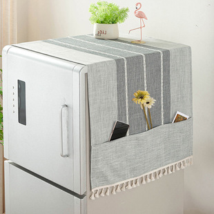 防尘罩棉麻加厚双开门冰箱罩小盖布带收纳口袋滚筒洗衣机盖巾