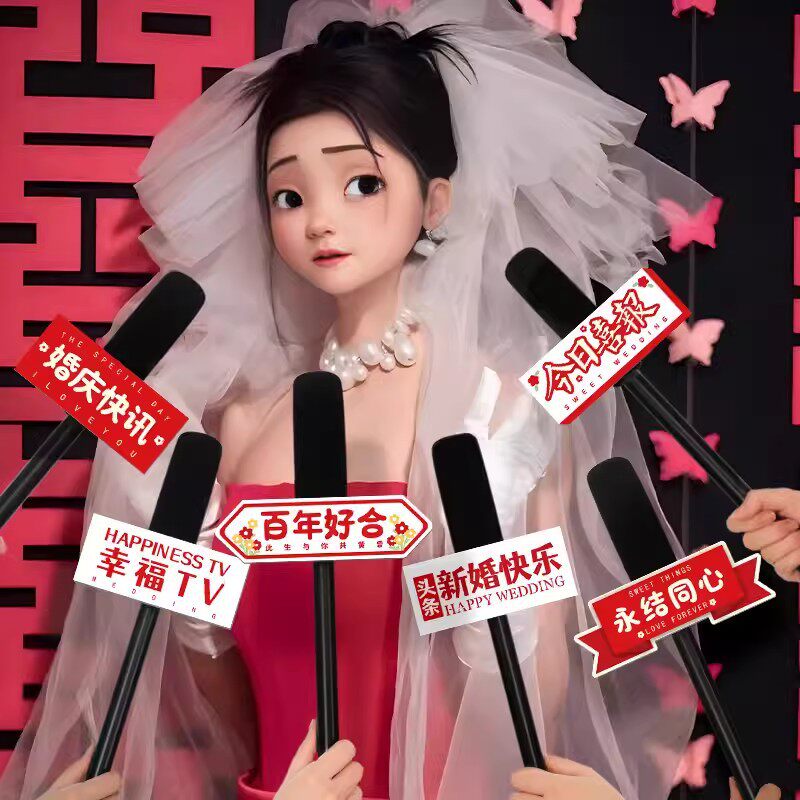 结婚拍照氛围道具接亲仿真采访话筒女明星采访婚礼麦克风堵门游戏