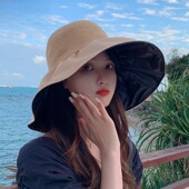 8128夏季 黑胶渔夫帽大檐遮阳帽女户外运动遮脸防晒太阳帽子女 新款