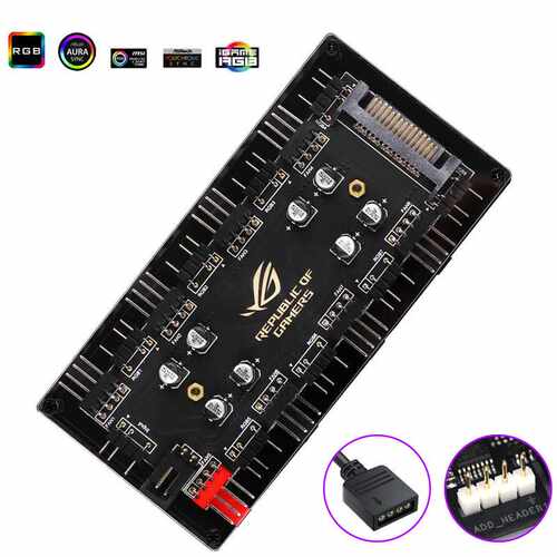 RGB调光+PWM温控调速二合一风扇集线器12V4针/5V3针+小4pin控制器