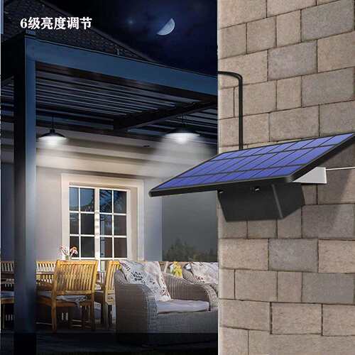 太阳能复古吊灯双灯头带遥控智能光感防雨6级亮度调节用于室内外