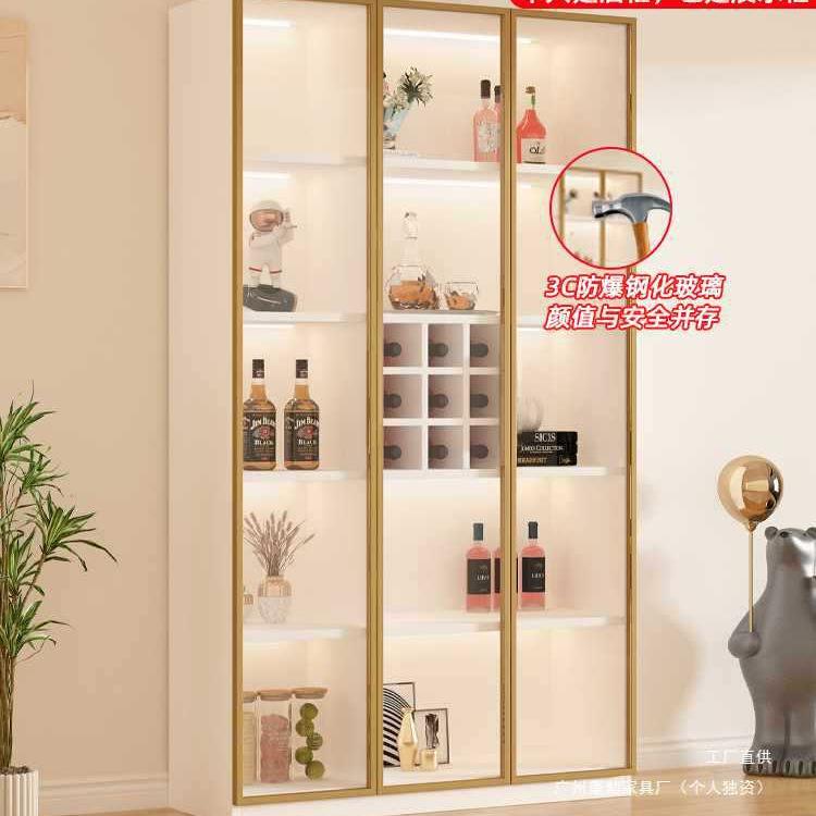 酒柜展示柜白色玻璃酒柜客厅靠墙置物架柜子定 制柜轻奢储物柜