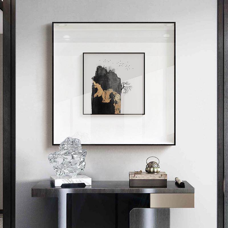 新中式轻奢玄关装饰画客厅禅意山水走廊墙面挂画小尺寸双框壁画