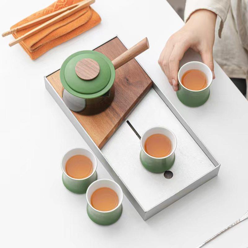 陶瓷茶杯竹节杯品茗杯大容量单个翠绿竹节造型茶具套装提梁壶全套