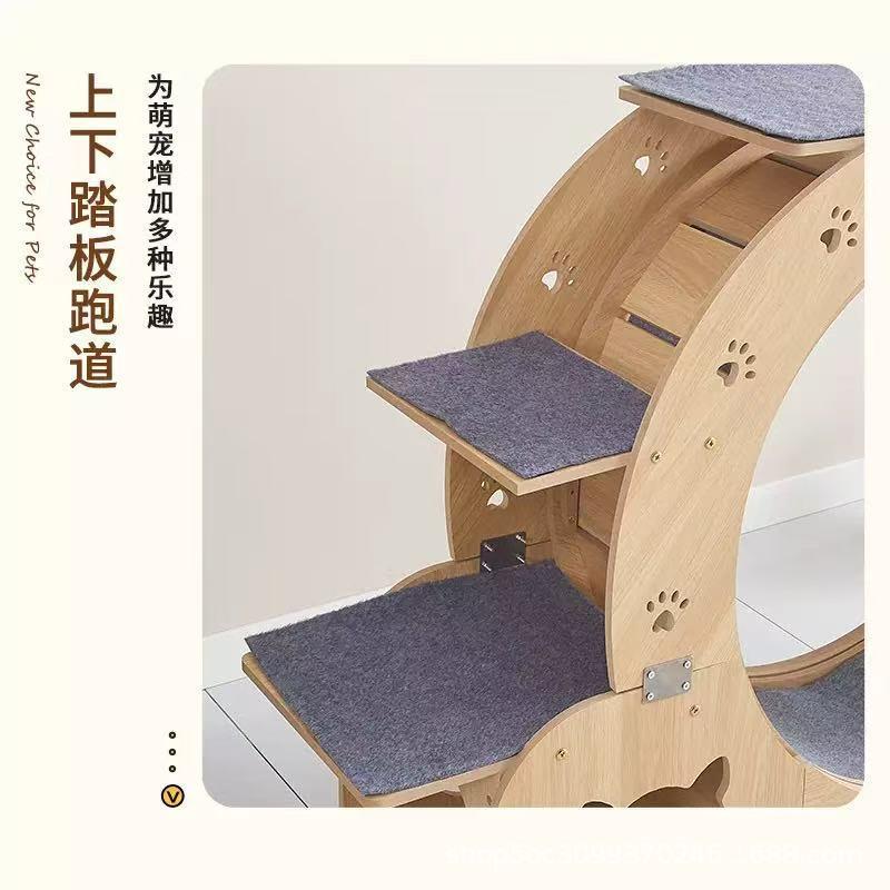 木制猫咪跑步机滚轮猫爬架宠物碗架逗猫猫刮板室内静音猫咪跑步机