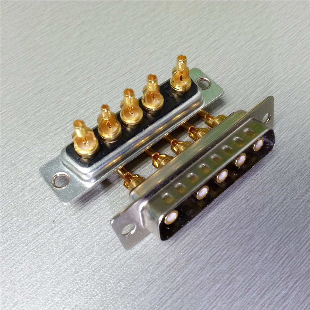混装D-SUB5W5射频焊线公头 实心级型5W5公座高频电源连接器