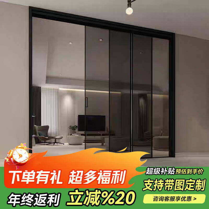 三联动厨房拉门无地轨拉门折叠门化妆室拉门地滑轨移门锁扣