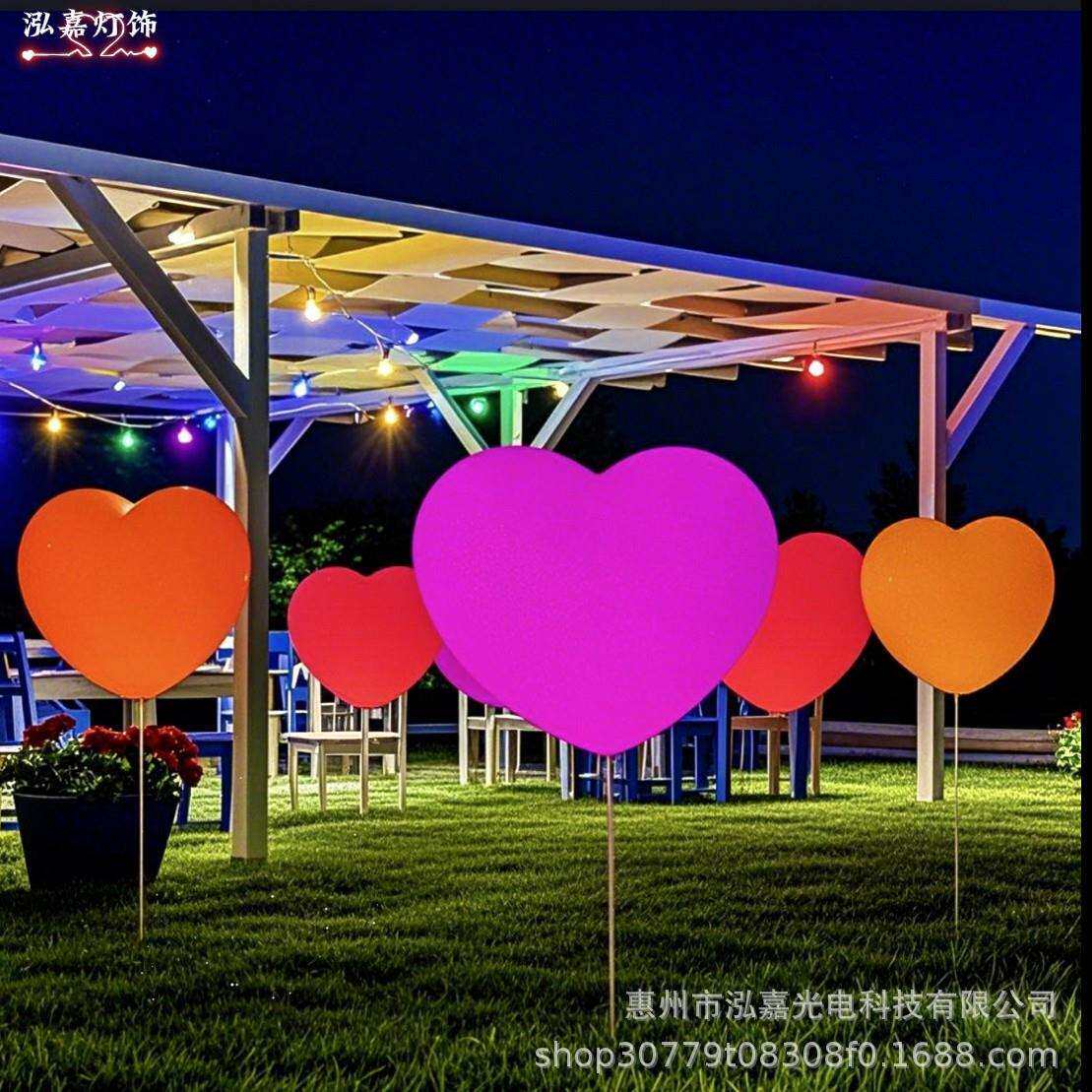 led爱心灯景观灯装饰草坪景区公园防水心形打卡太阳能供电透光