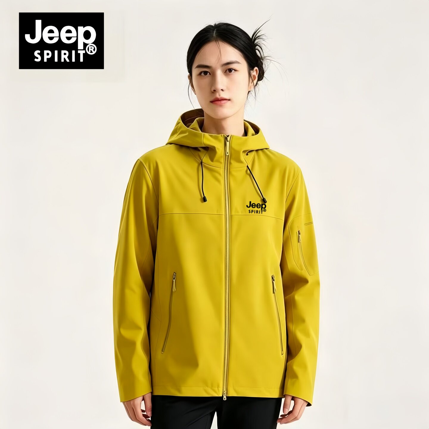 Jeep吉普冲锋衣软壳衣外套女秋季薄款单层户外防泼水连帽登山服男