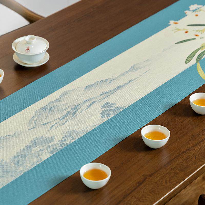桌旗中式禅意茶桌垫轻奢布茶旗防水山中桌布茶席茶台水仙茶布
