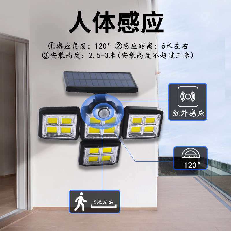 太阳能投光灯户外防水庭院灯壁灯道路照明遥控人体感应应急灯