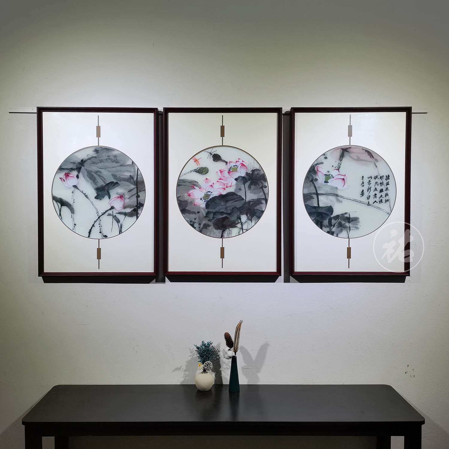 苏绣成品挂画透明丝布刺绣新中式客厅餐厅三联经典款苏绣装饰画