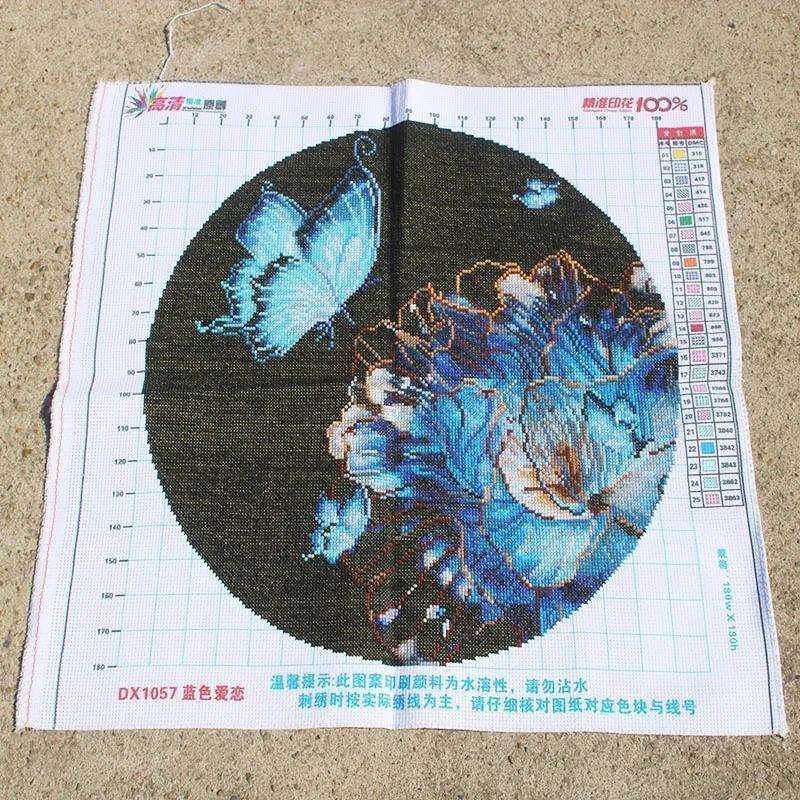 绣好的纯手工十字绣成品蓝色爱恋花开富贵蓝牡丹玄关画不带框