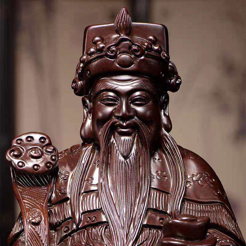 黑檀木雕刻财神爷摆件实木文财神工艺品家居客厅供奉招财厂家