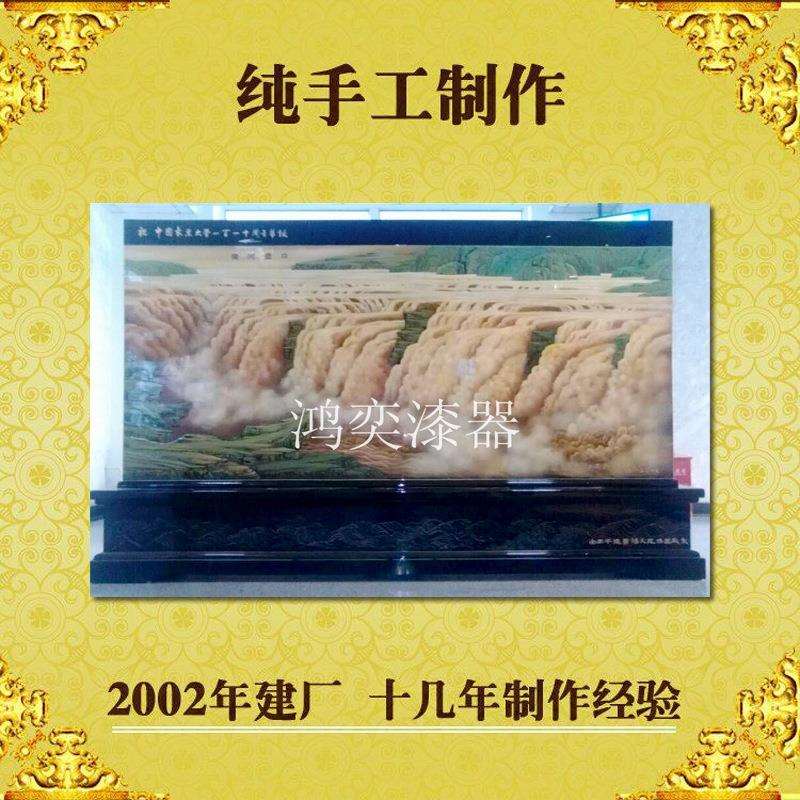手工彩绘推光漆器堆漆工艺山西风光屏风酒店大厅漆画装饰画落地屏