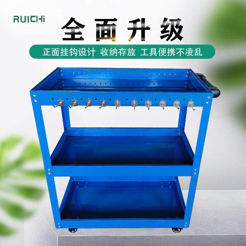 三层手推带刹车静音轮工具车烤漆喷塑加重带钩手推车