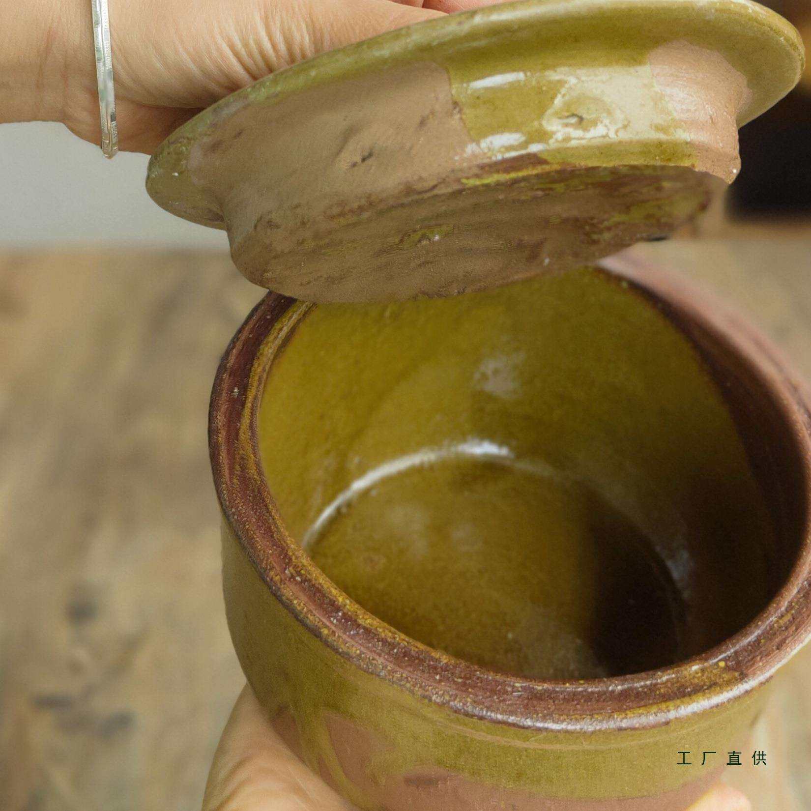 天然草木灰釉手工土陶调料钵老式猪油罐盐罐子汤钵烫菜钵饭盆面钵