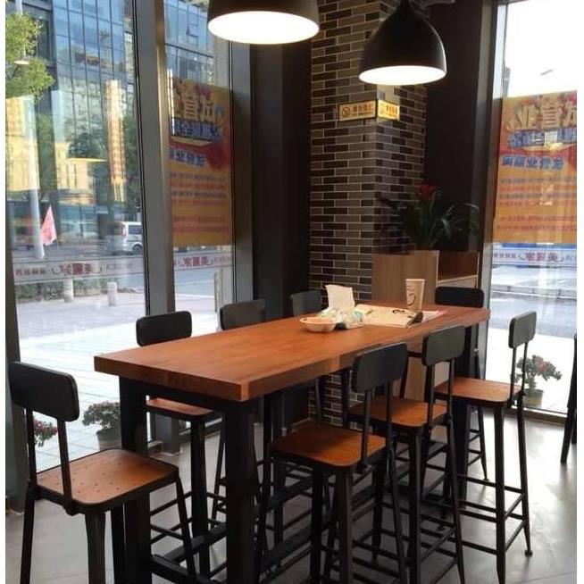 北欧实木吧台桌椅组合家用阳台长条桌铁艺高脚凳酒吧台靠墙桌餐桌