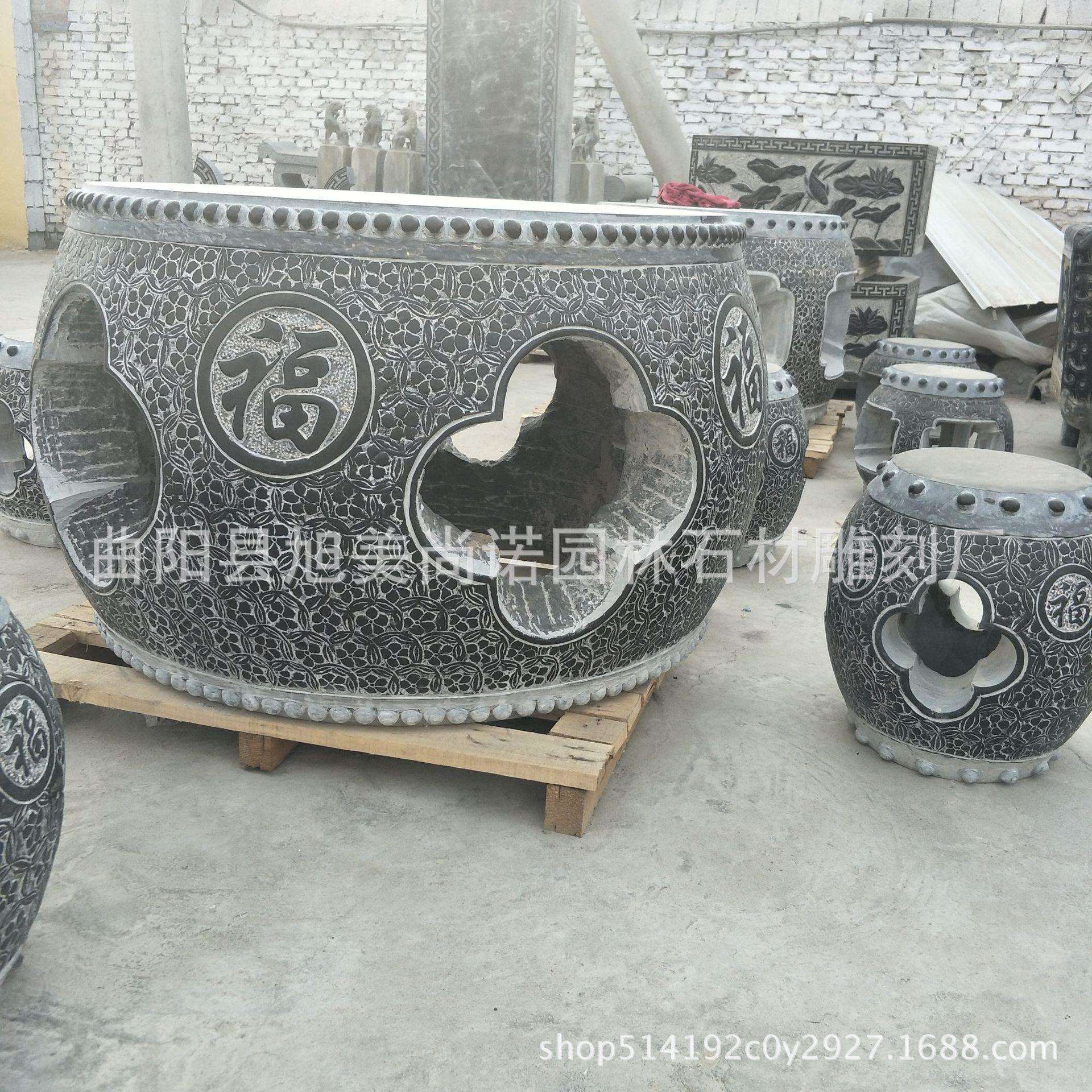 石雕圆形石桌仿古雕塑庭院摆件 别墅公司异形创意石雕圆桌