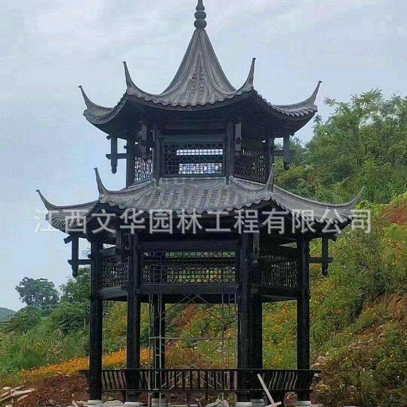 三层登高亭户外古建凉亭防腐木四角六角八角庭院别墅公园亭子
