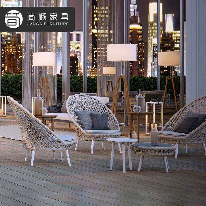 户外别墅花园沙发三件套酒店阳台沙发茶几组合庭院露天单人沙发椅