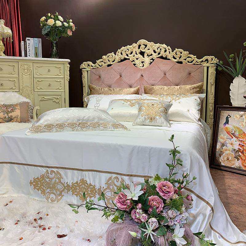 欧式四件套奢华床上用品欧式美式样板房六件套十件套床品套件白色