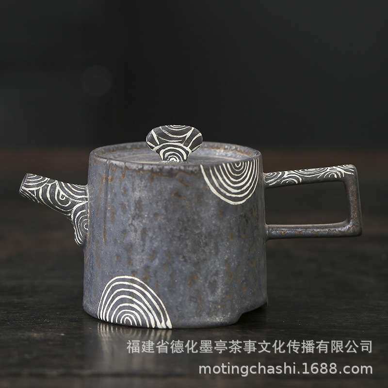 日式复古陶瓷绣釉茶壶鎏银茶具小套一壶二杯粗陶壶承杯垫家用