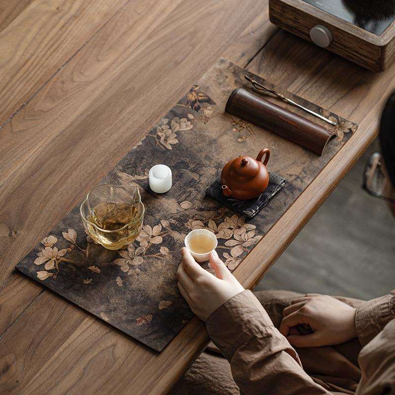 手工香云纱老料茶席禅意双面加厚桌旗布艺桌布茶布垫茶道配件茶具