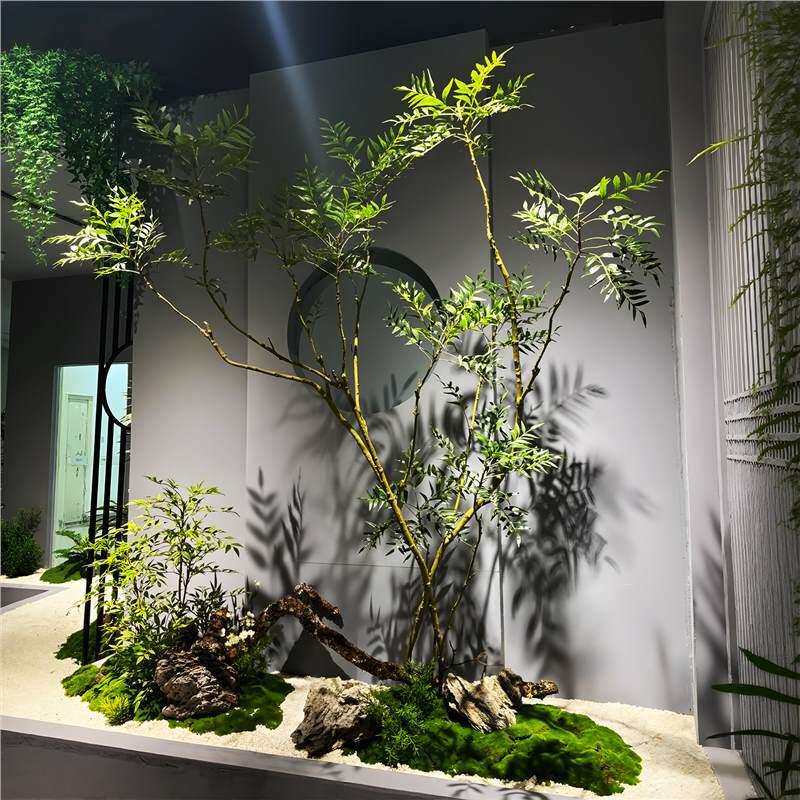 仿真十大功劳绿植造景室内景观南天竹假树酒店造景落地摆件仿真树