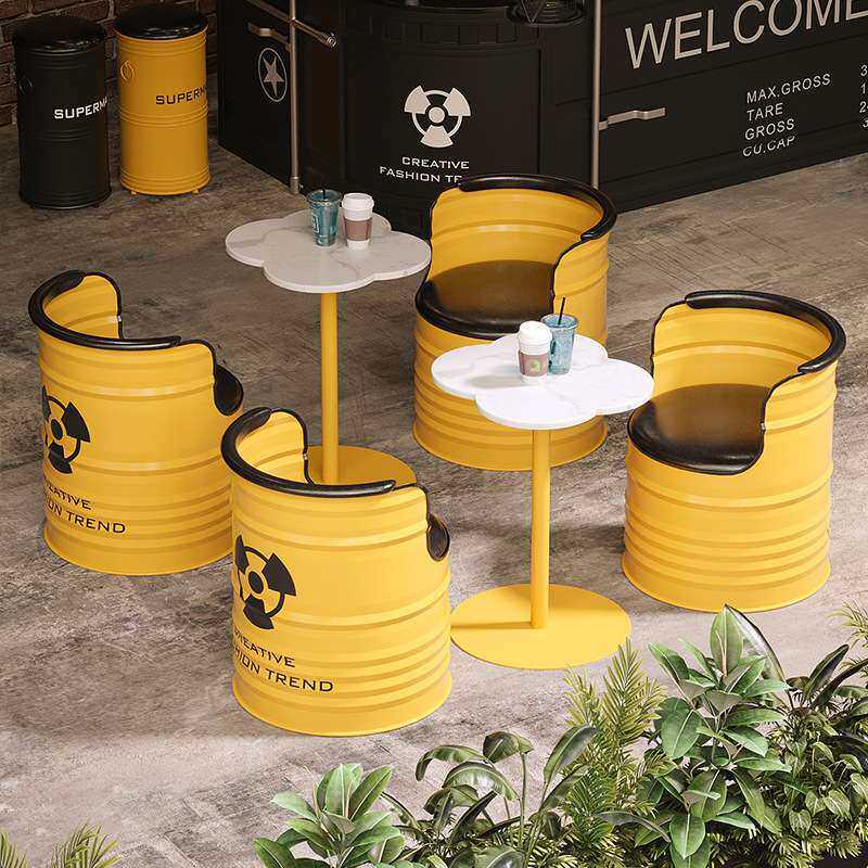 网红创意卡座沙发个性奶茶店咖啡厅休闲四叶草铁艺工业风桌椅组合