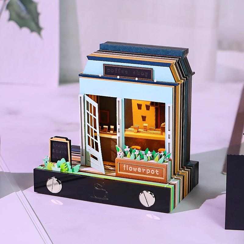 创意咖啡馆纸雕建筑书签模型跨境3d立体便签本文创出怀旧