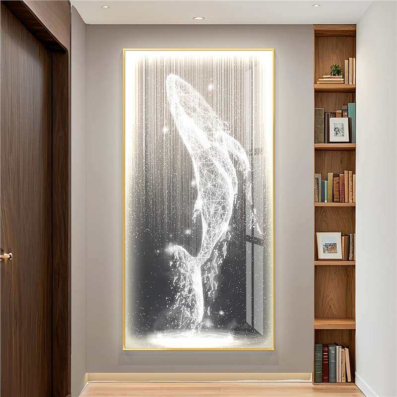 鲸鱼led灯轻奢入户玄关装饰画挂画壁画简约现代竖版走廊过道高档