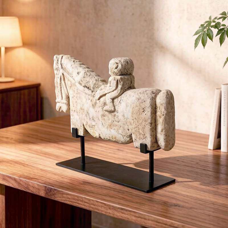 欧式中古风马摆件轻奢艺术办公室样板间仿天然石雕动物家居装饰品