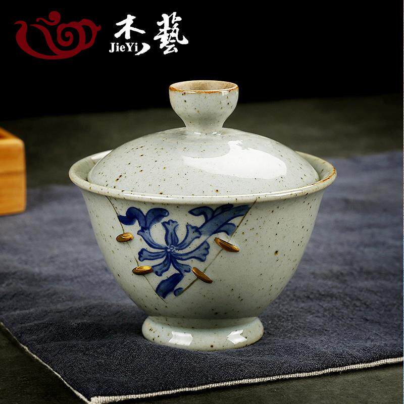 P66D仿古陶瓷盖碗茶杯复古茶碗三才碗泡茶碗茶具大号粗陶家用功夫