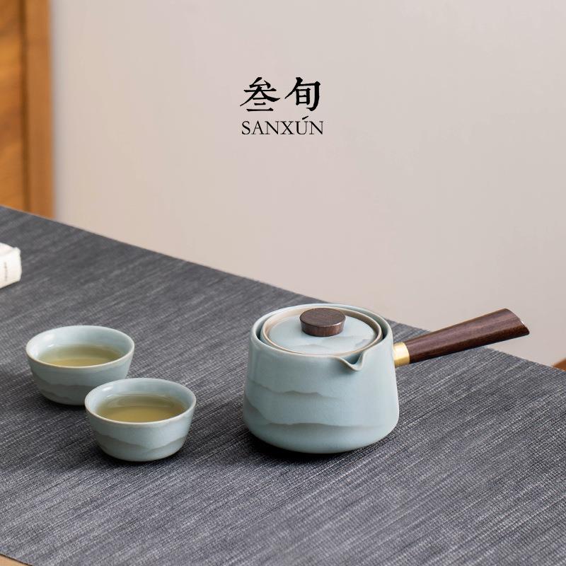 叁旬 远山汝窑转转泡茶壶自动懒人喝茶神器家用陶瓷茶具轻奢高档
