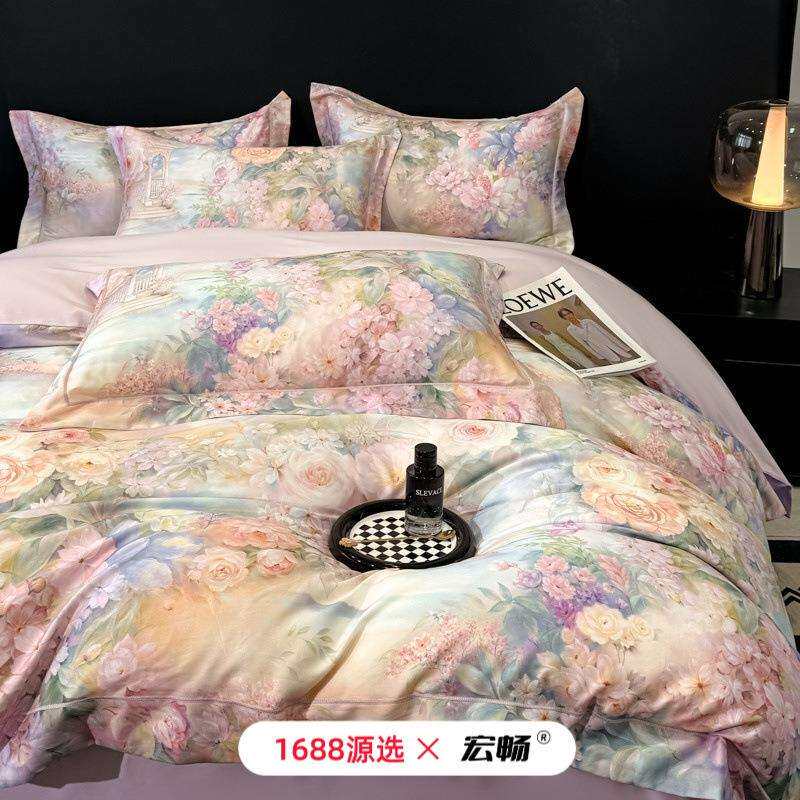 天丝棉磨毛四件套数码印花床套件全棉床上用品纯棉亲肤床单被套